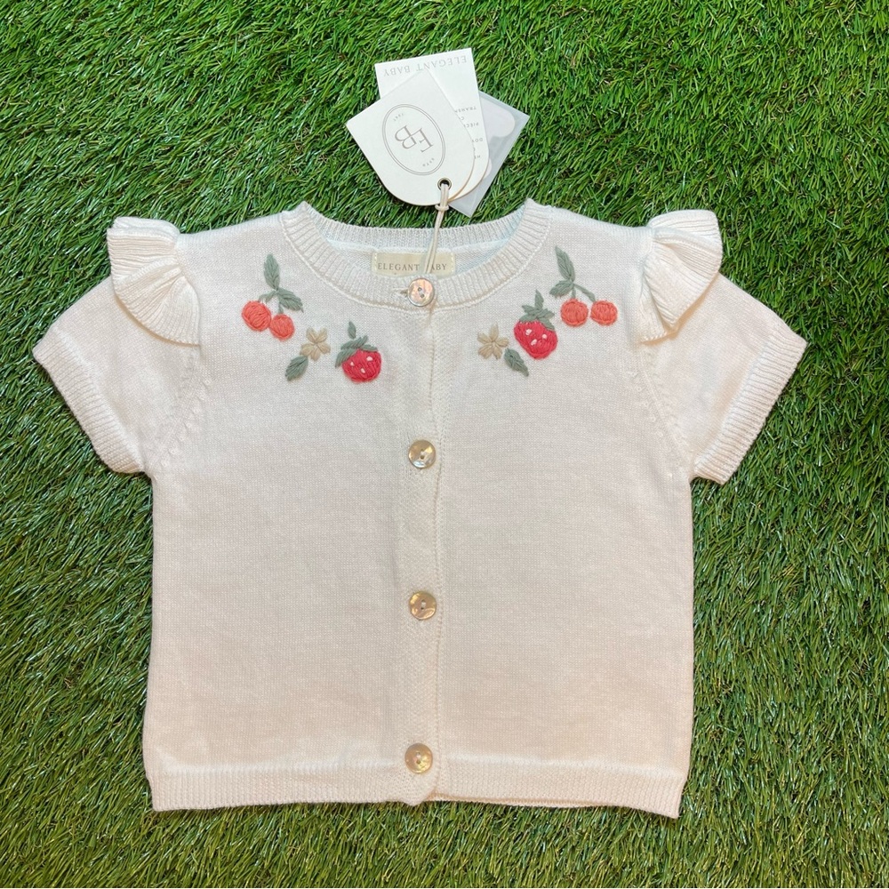 NWT Elegant Baby Strawberry Flutter Sleeve Cardigan 9-12 months